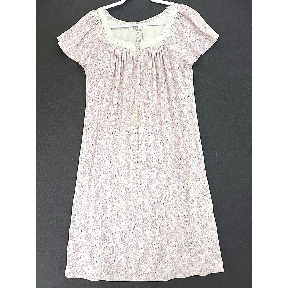 Aria Nightgown Cotton Blend Lavendar Floral Cap Sleeve Sz Small